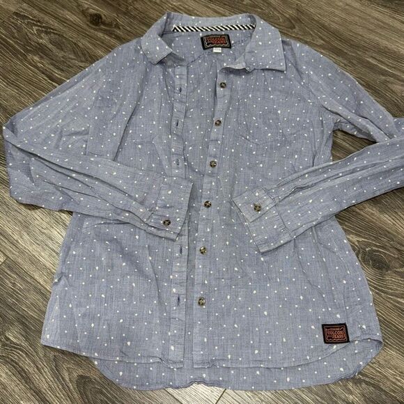 Volcom Jeans polkadot splatter Chambray button up - Picture 1 of 4